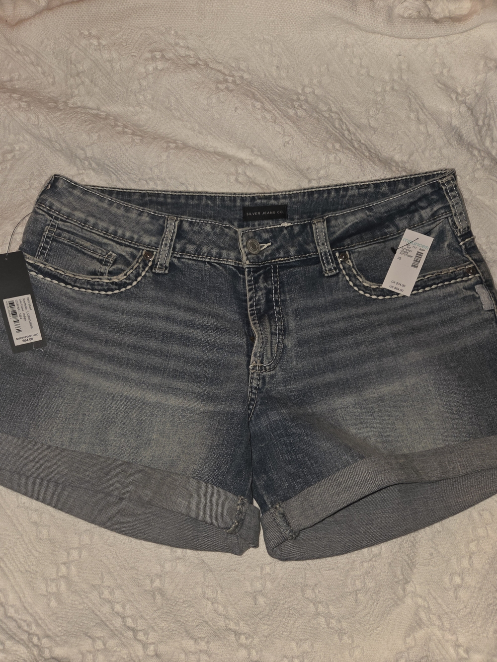 Silver Jeans Faded Blue Rolled Cuff Denim Shorts